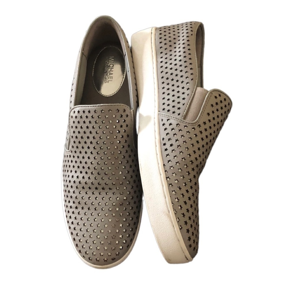 Michael Kors MK Keaton Perforated Gray Leather Slip On Sneaker Sz. 11M Casual